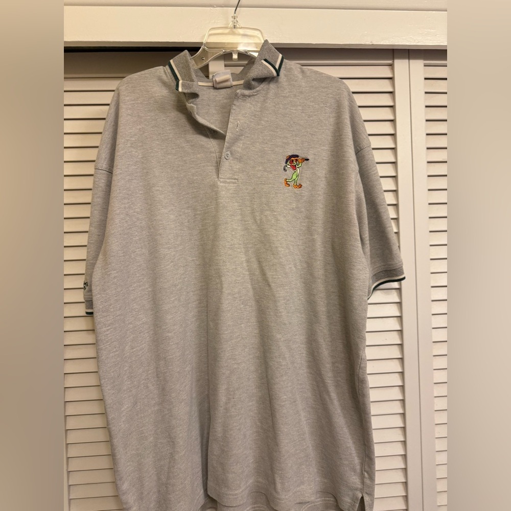 Gray Vintage Rain Forest Cafe Polo Shirt with Embroidered Golfing Frog Design
